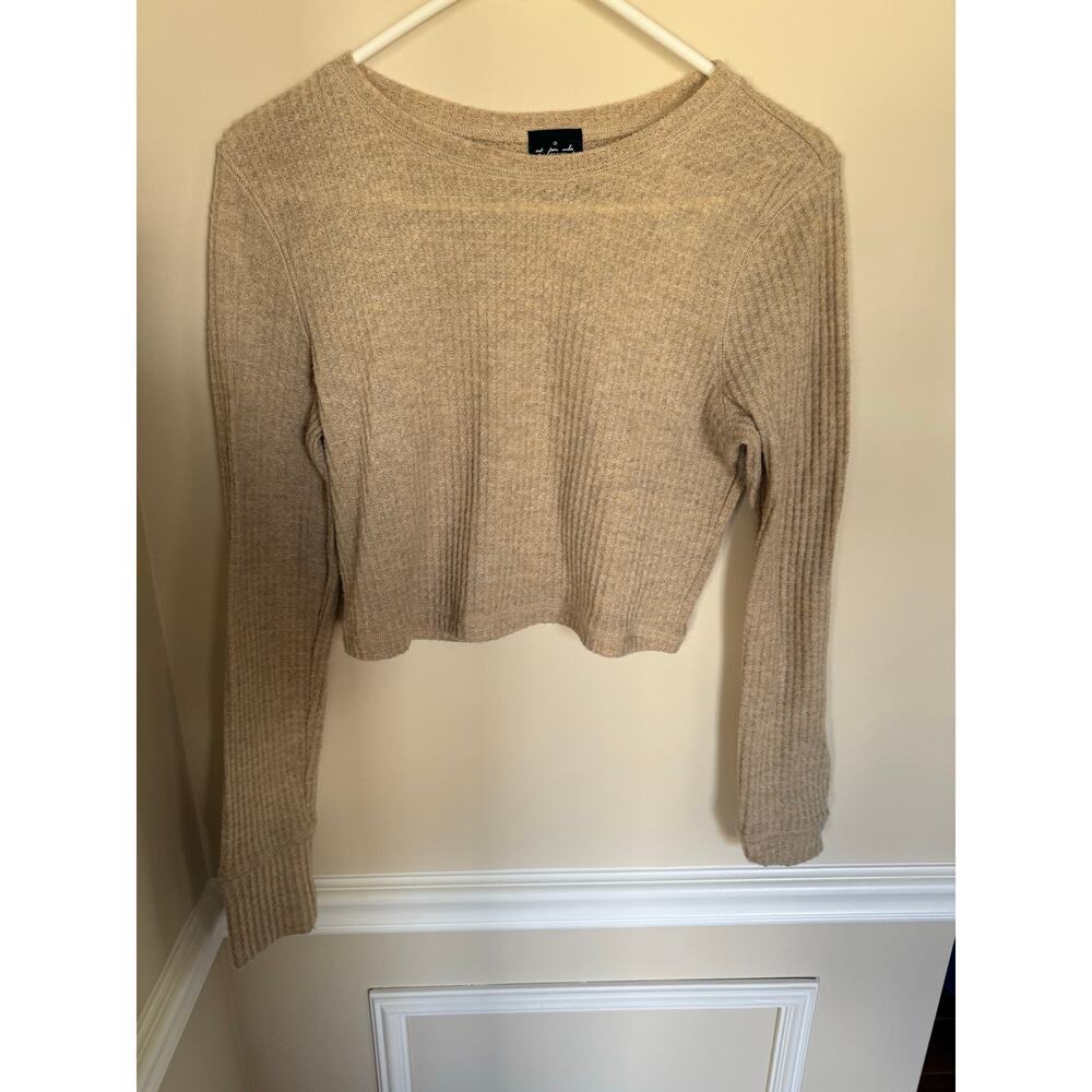 Out from Under Sz M Tan Waffle Knit Cropped Long Sleeve Loungewear Casual Top - Picture 2 of 7